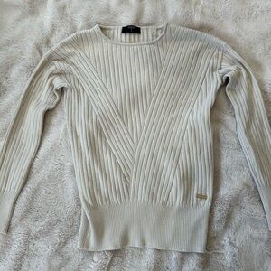 Tahari Cream Ribbed Crew Neck Sweater